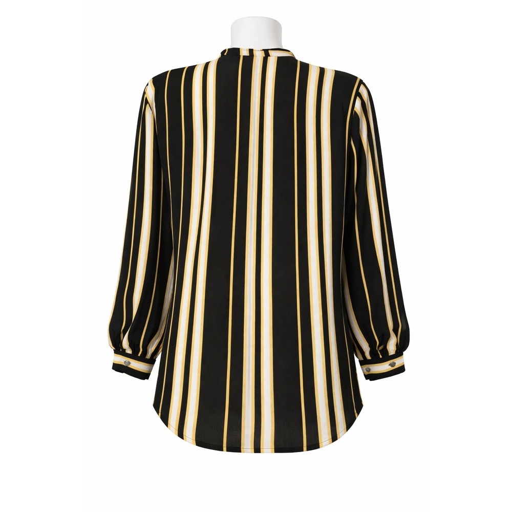 NY Collection Womens Striped Long Sleeve Blouse Black Yellow Chain Accent size L - Picture 2 of 5